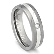 Titanium Silver Inlay Diamond Ring w/ Diagonal Grooves