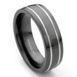 Tyree 7 mm Silver Grooved Black Titanium Ring