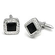 14K White Gold Diamond Onyx Square Cufflinks
