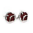 Sterling Silver Red Organic Stingray Leather Round Cufflinks