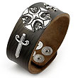 Sterling Silver Iron Cross & Sword Leather Biker Bracelet