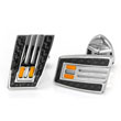 LAMBORGHINI Stainless Steel Carbon Fiber Cufflinks w/ Orange Crystals
