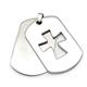Stainless Steel Engravable Iron Cross Dog Tag Dual Pendant w/ Bead Chain