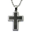 Stainless Steel Carbon Fiber Christian Cross Pendant w/ Bead Chain