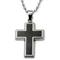 Stainless Steel Carbon Fiber Christian Cross Pendant w/ Bead Chain