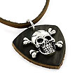 Sterling Silver Skull Biker Leather Pendant w/ Adjustable Cord