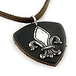 Sterling Silver Fleur-de-lis Biker Leather Pendant w/ Adjustable Cord