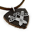 Sterling Silver Crossing Sword Biker Leather Pendant w/ Adjustable Cord