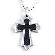 Stainless Steel Carbon Fiber Eastern Cross Pendant w/ Bead Chain
