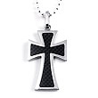 Stainless Steel Carbon Fiber Iron Cross Pendant w/ Bead Chain