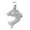 14K White Gold Pave Diamond Dolphin Pendant w/ Rolo Chain