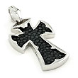 Sterling Silver Hematite Organic Stingray Leather Cross Pendant