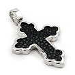 Sterling Silver Hematite Organic Stingray Leather Cross Pendant