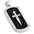 Sterling Silver Hematite Organic Stingray Leather Sword Dog Tag Pendant w/ Bead Chain