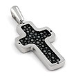 Sterling Silver Hematite Organic Stingray Leather Christian Cross Pendant