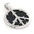 Sterling Silver Hematite Organic Stingray Leather Peace Sign Pendant