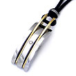 Manuel.Zed Stainless Steel 18K Gold Diamond Pendant w/ Leather Cord
