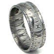 Damascus Steel Dome Wedding Band Ring w/ Ribbed Edges