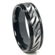 Black Tungsten 8MM Diamond Cut Ribbed Wedding Band Ring