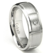 Cobalt Chrome 8MM Solitaire Diamond Wedding Band Ring /w Horizontal Grooves