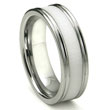 Tungsten Carbide White Cermic Inlay Wedding Band Ring w/ Horizontal Satin Finish