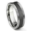 Tungsten Carbide Black Cermic Inlay Wedding Band Ring w/ Horizontal Satin Finish