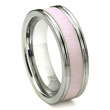 Tungsten Carbide Pink Cermic Inlay Wedding Band Ring w/ Horizontal Satin Finish