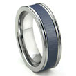 Tungsten Carbide Blue Cermic Inlay Wedding Band Ring w/ Horizontal Satin Finish
