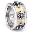 Sterling Silver White Organic Stingray Leather Ring w/ Sword & Cross