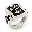 Sterling Silver Mocha Stingray Leather Fleur-de-Lis Signet Cross Ring