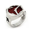 Sterling Silver Red  Stingray Leather Round Signet Ring