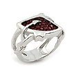 Sterling Silver Red Stingray Leather Fish Ring