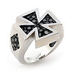 Sterling Silver Hematite Organic Stingray Leather Iron Cross Ring