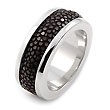 Sterling Silver Mocha Stingray Leather Band Ring 