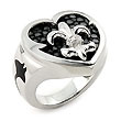 Sterling Silver Hematite Stingray Fleur-De-Lis Heart Ring