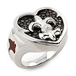 Sterling Silver Mocha Stingray Fleur-De-Lis Heart Ring