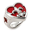 Sterling Silver Red Stingray Fleur-De-Lis Heart Ring