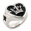 Sterling Silver Hematite Stingray Crown Heart Ring