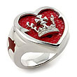 Sterling Silver Red Stingray Crown Heart Ring