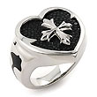 Sterling Silver Hematite Stingray Cross Heart Ring