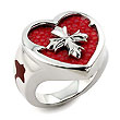 Sterling Silver Red Stingray Cross Heart Ring