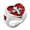 Sterling Silver Red Stingray Cross Heart Ring