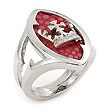 Sterling Silver Red Stingray Crown Leather Ring