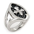 Sterling Silver Hematite Stingray Cross Leather Ring