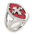 Sterling Silver Red Stingray Cross Leather Ring