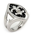 Sterling Silver Hematite Stingray Fleur-De-Lis Leather Ring