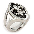 Sterling Silver Mocha Stingray Fleur-De-Lis Leather Ring