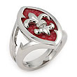 Sterling Silver Red Stingray Fleur-De-Lis Leather Ring