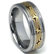 Tungsten Carbide Wedding Band Ring w/ Shakudo 14K Gold Inlay