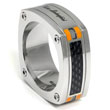 LAMBORGHINI Stainless Steel Carbon Fiber Ring w/ Orange Crystals